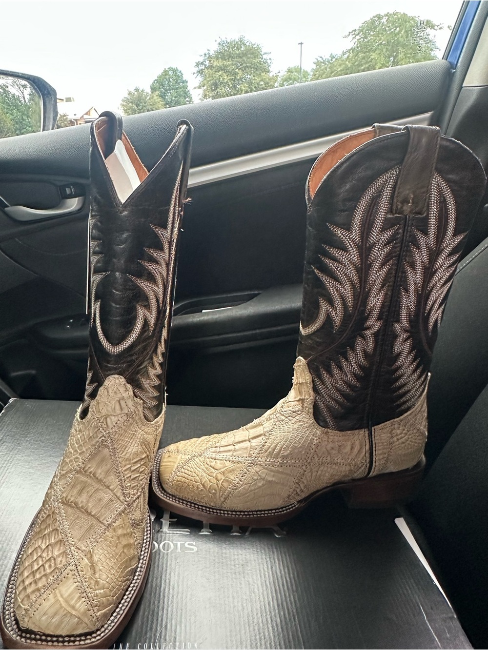 Men's Two-Tone Western Cowboy Boots in Cream & Dark Brown